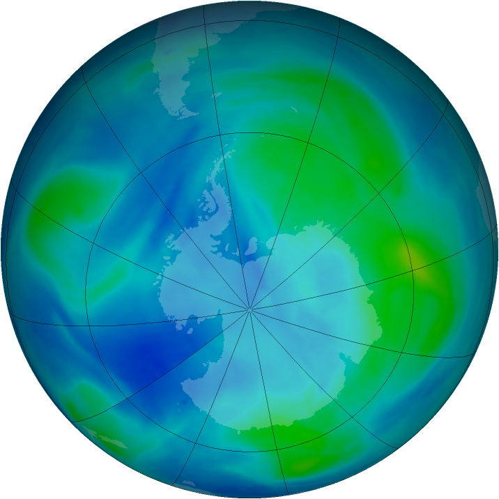 Antarctic ozone map for 14 March 2007